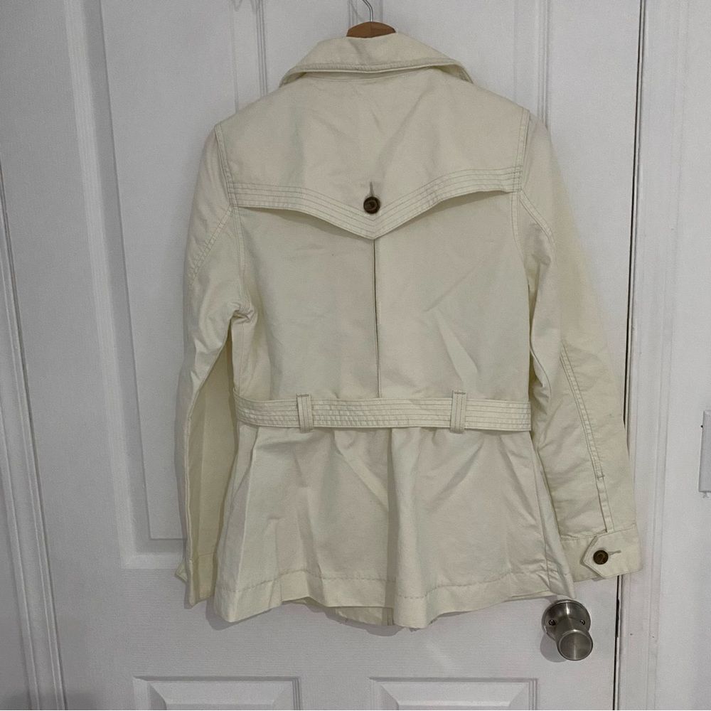 Levi’s Off White Button Front Waist Tie Denim Jacket Coat Womens Size Medium - Picture 2 of 6